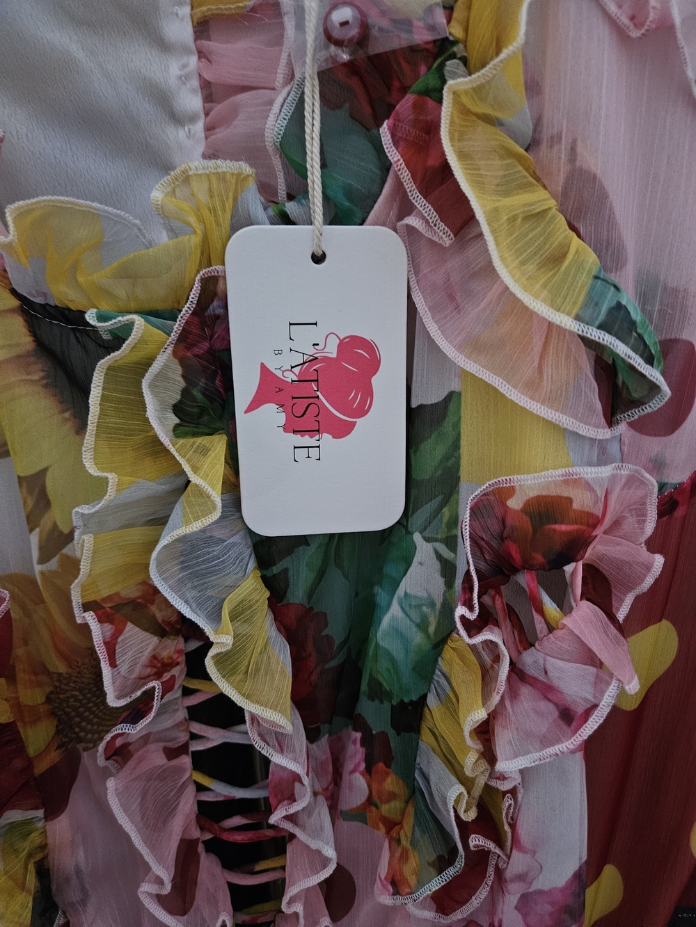 L'ATISTE Pink Multi Ruffle Floral Mini Dress - Picture 3 of 3
